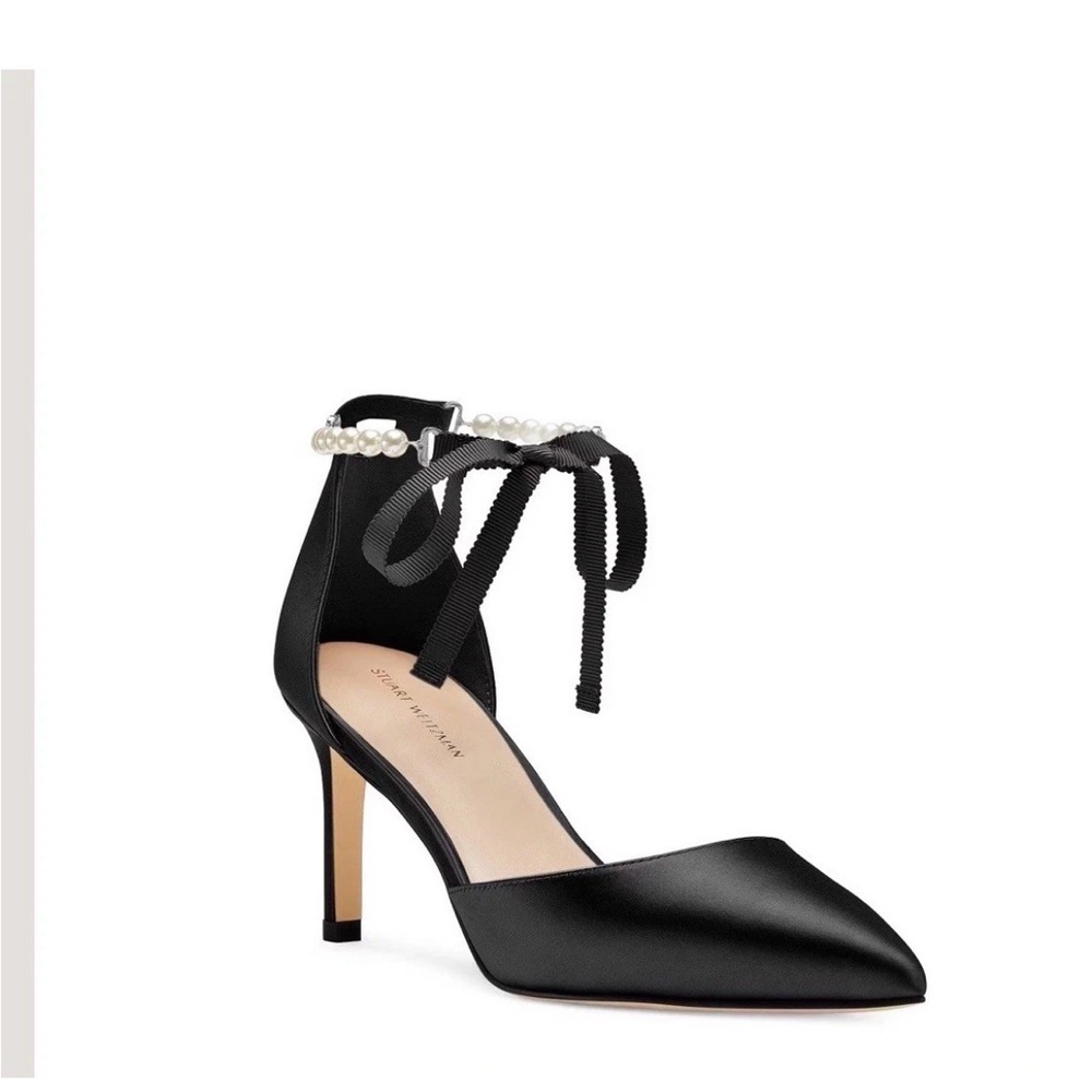 STUART WEITZMAN ALLPEARLS BOW 75 PUMP in BLACK SIZE US 6 RETAIL $495